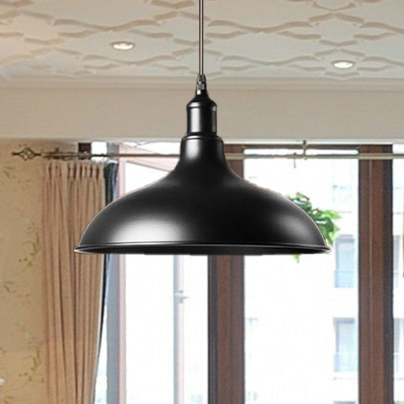 Industrial Style Metal Ceiling Pendant - Matte Black/Black Bowl Design For Living Room