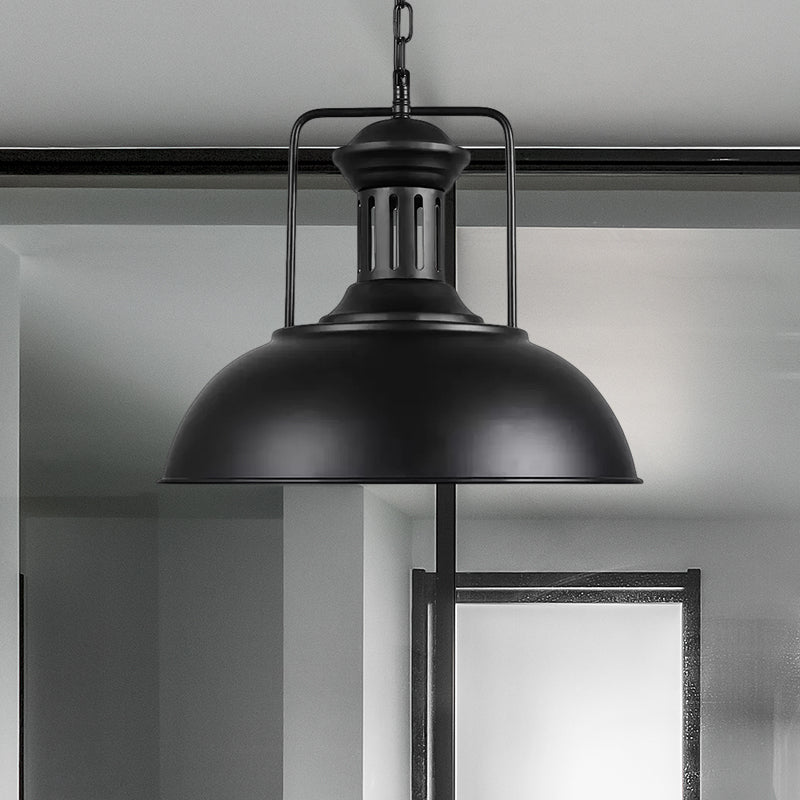 Retro Stylish Metal Pendant Lighting - 1 Bulb 13’/14’/16’ Diameter Bowl Black/White Inner/White