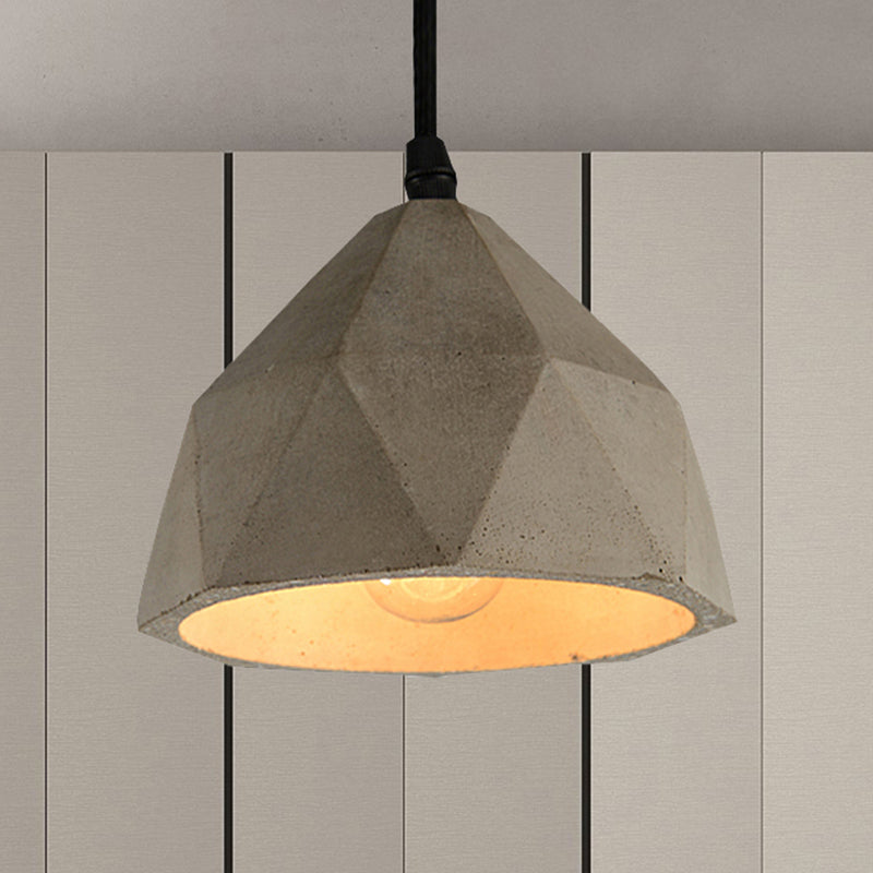Vintage Cement Pendant Hanging Lamp: Bowl/Cylinder/Semi Circle Shape 1 Light Grey - Ideal For Dining
