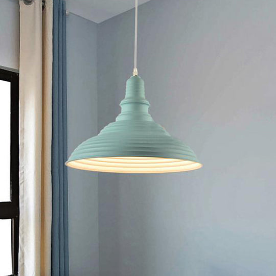 Industrial Style Metal Pink/Blue Double Bubble Pendant Lamp: Ribbed Design 1 Light Suspension For
