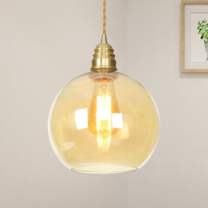 Amber Glass Industrial Pendant Light In Brass Various Sizes