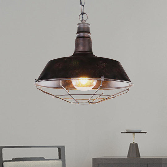 Vintage Wire Guard Pendant Light With Barn Shade - 10’/14’/18’ Wide Black/Bronze/Rust Metal