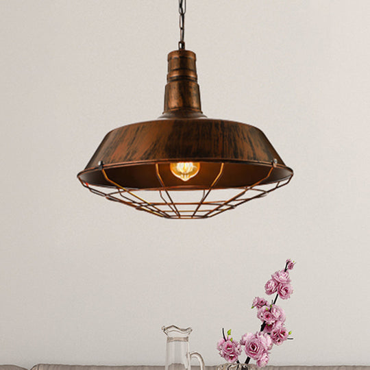 Vintage Wire Guard Pendant Light With Barn Shade - 10’/14’/18’ Wide Black/Bronze/Rust Metal