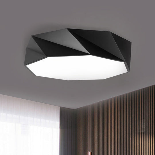 Modern Led Metal Flush Mount Lighting With Concave/Convex Shape - White/Black Ceiling