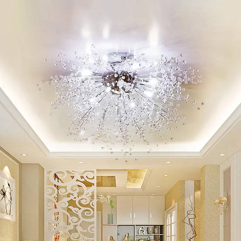 Sleek Silver Firework Semi Mount Lighting - Modern 22’/23.5’ W 8/12/16 Lights Metal Ceiling