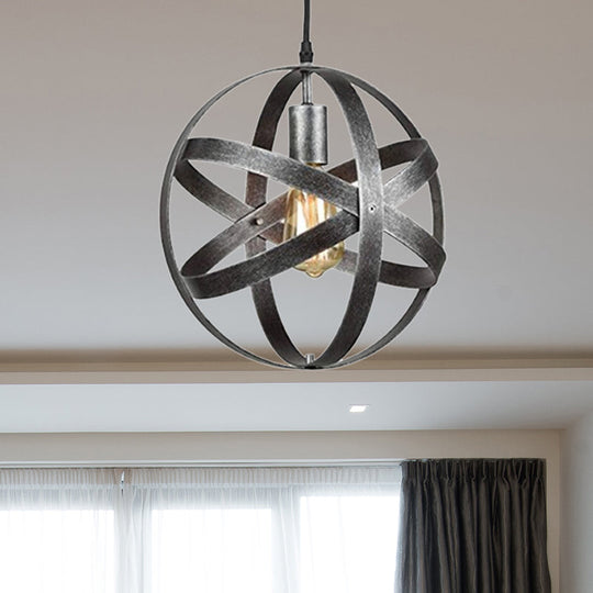 Industrial 1 Light Spherical Metal Pendant Lamp In Gold/Aged Silver - Ideal For Dining Tables &