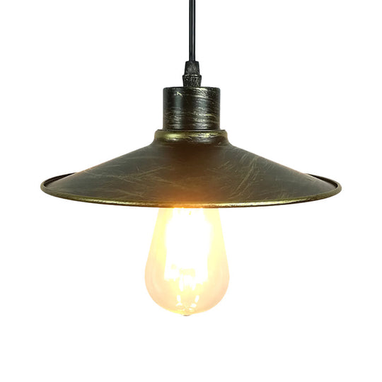 Industrial Iron Flared Shade Pendant Ceiling Light - Antique Brass/Rust Finish Ideal For Dining