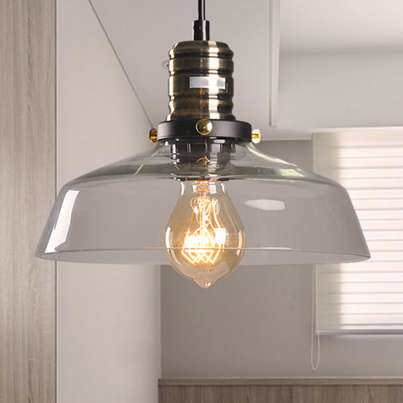 Sleek Barn Shade Pendant Light With Clear/Brown Glass - Industrial Style For Dining Room