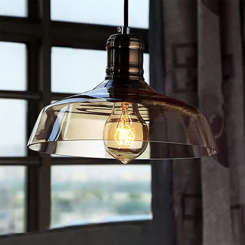 Sleek Barn Shade Pendant Light With Clear/Brown Glass - Industrial Style For Dining Room