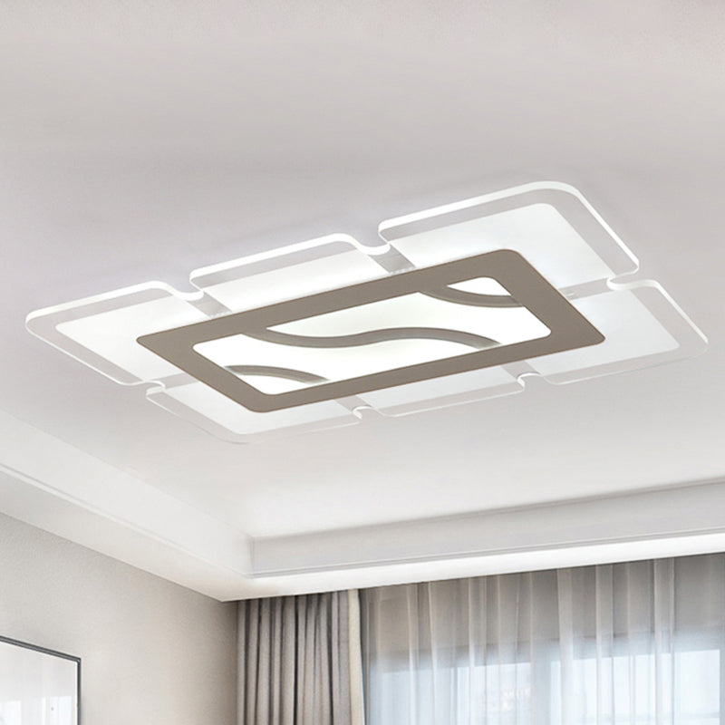 Simplicity Acrylic Led Flush Mount Ceiling Light - Rectangular Wide In White With Warm/White