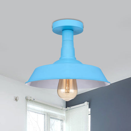Vintage Barn Semi Flush Mount Ceiling Light In Blue/Green - 1 Metal Lighting For Corridor