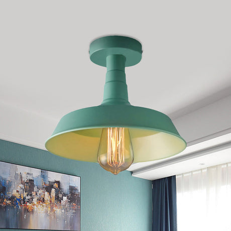 Vintage Barn Semi Flush Mount Ceiling Light In Blue/Green - 1 Metal Lighting For Corridor