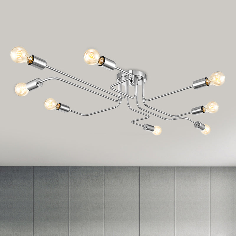 Vintage Metallic Semi Flush Light With Sputnik Design In Antique Brass/Black - Exposed Ceiling