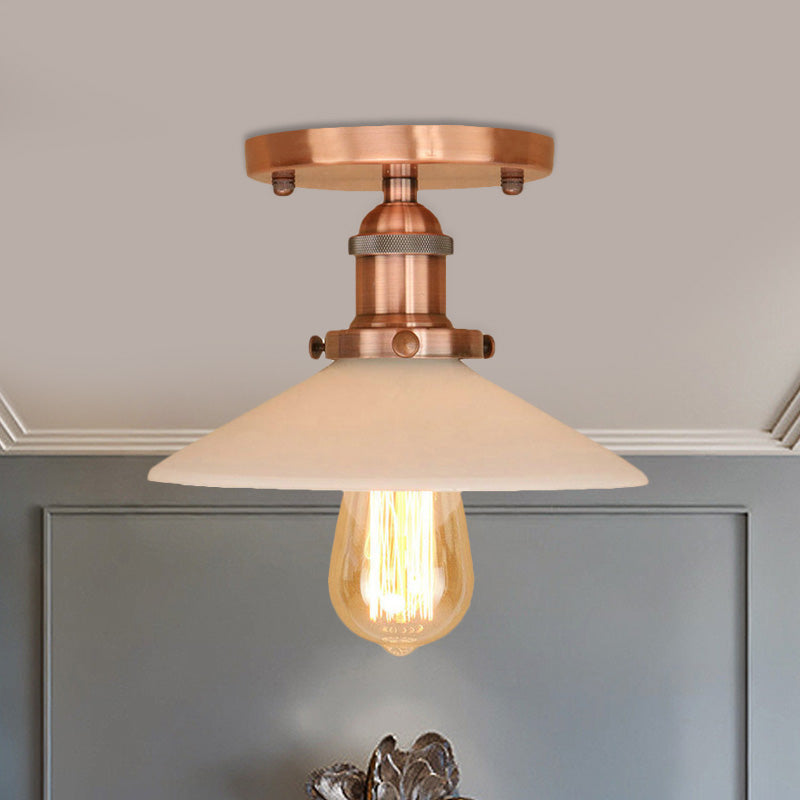Vintage Style Metal Semi-Flush Mount Ceiling Light With Conical Shape - 1 Fixture In Bronze/Brass