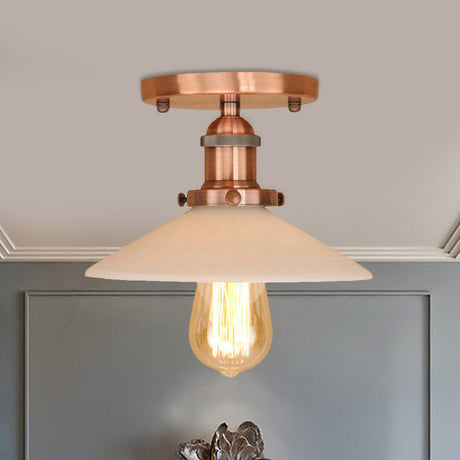 Vintage Style Metal Semi-Flush Mount Ceiling Light With Conical Shape - 1 Fixture In Bronze/Brass