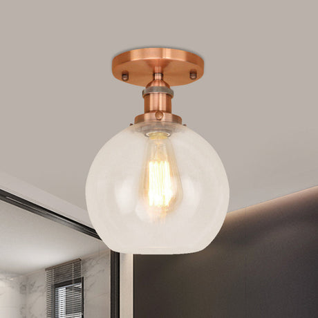 Industrial Clear Glass Spherical Balcony Ceiling Light Fixture Black/Brass/Copper Copper