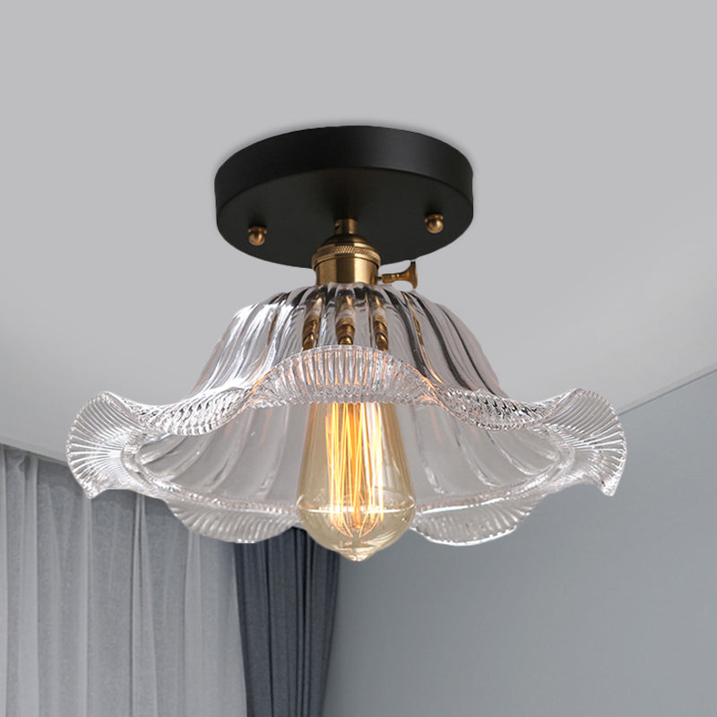 Rustic Ribbed Glass Scalloped Semi Flush Light Red/Blue/Clear 8’/10’/12’ Wide