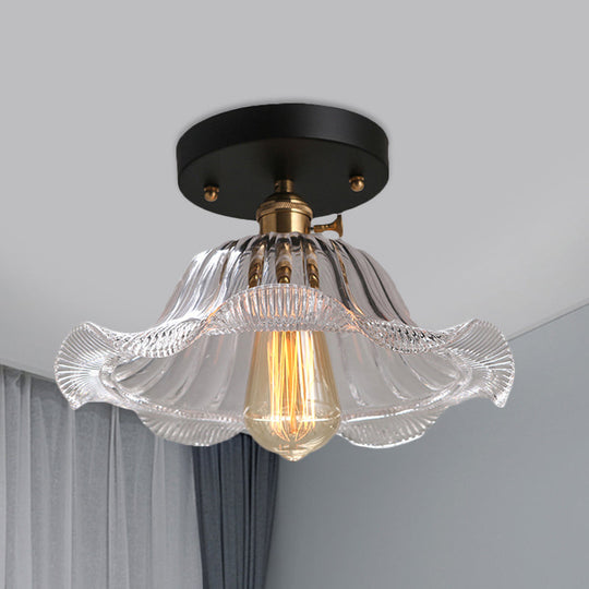 Rustic Ribbed Glass Scalloped Semi Flush Light Red/Blue/Clear 8’/10’/12’ Wide