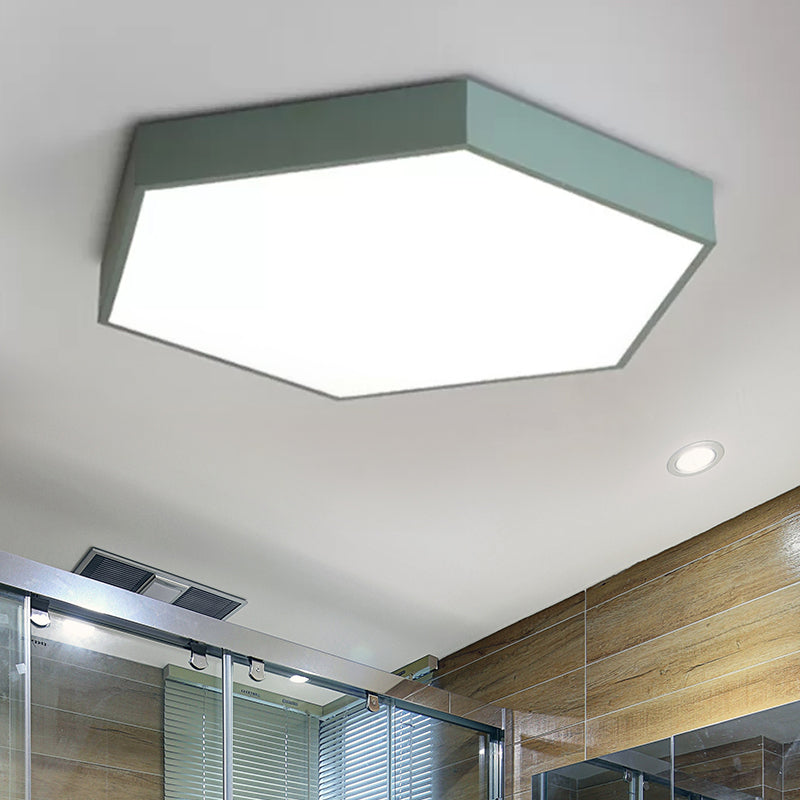 Modern Led Flush Mount With Metal Shade - Hexagon Design In Gray/Yellow/Blue White/Warm Light