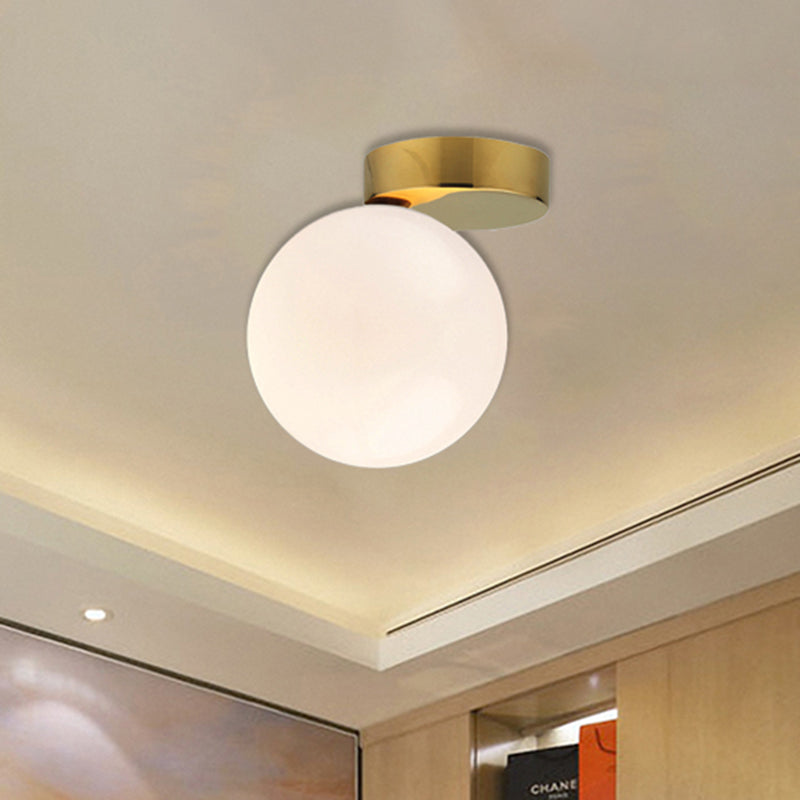 Contemporary Gold Finish Milk Glass Flush Mount Lighting - 6’/8’ W 1 Head Ceiling Light