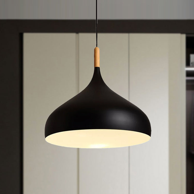 Metallic Dome Pendant Lamp - Simple Style 1 Head Black/White Ideal For Dining Rooms Available In