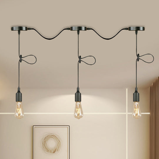 Adjustable Cord Industrial Black Metal Ceiling Light Fixture With 3/5/7-Light Bare Bulb Pendant