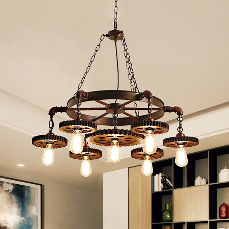 Vintage 3/7-Head Pendant Lighting | Antique Style Dark Rust Metal Chandelier For Restaurants