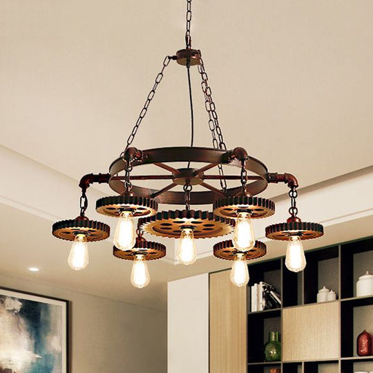 Vintage 3/7-Head Pendant Lighting | Antique Style Dark Rust Metal Chandelier For Restaurants