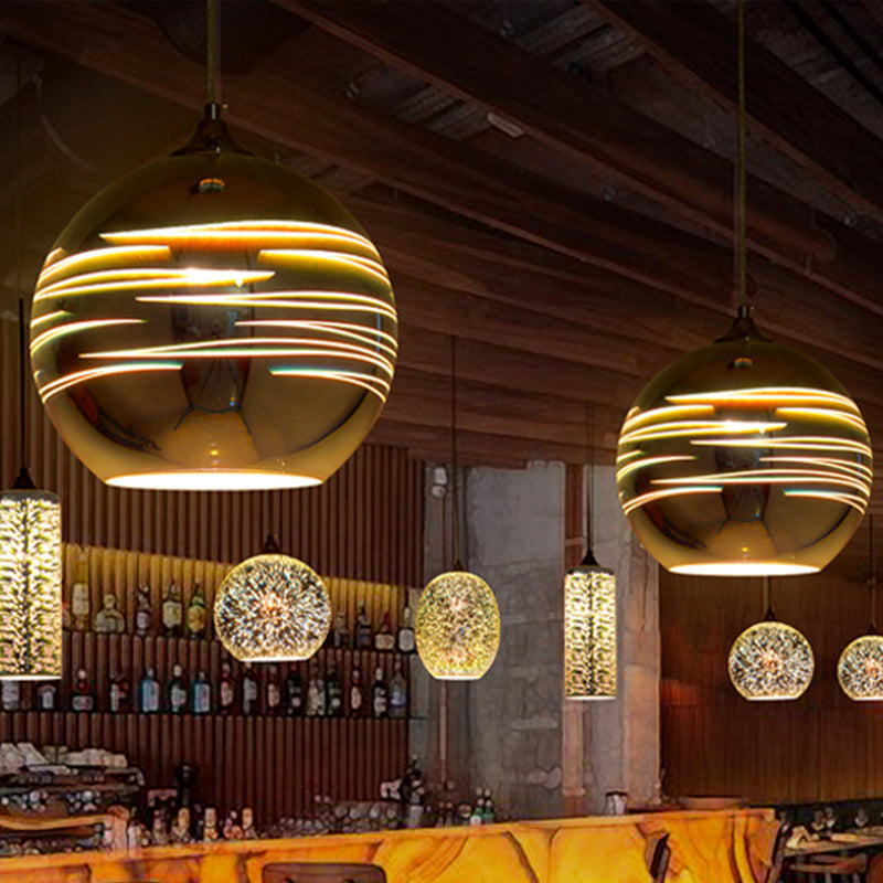 Contemporary Globe 3-D Glass Pendant Lamp - Chrome/Gold 1 Light Wide (6’/8’/10’)