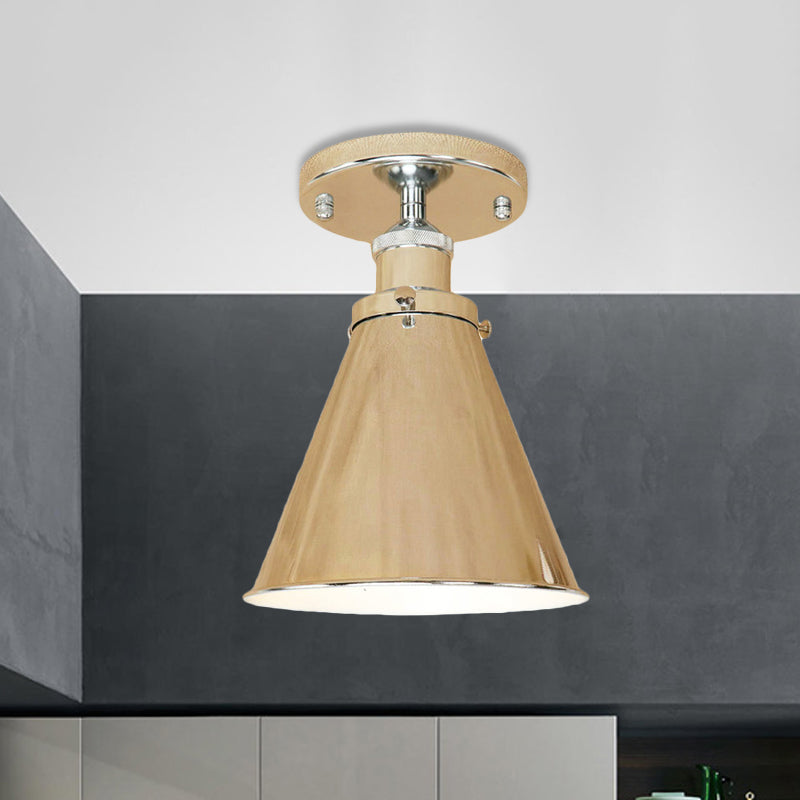 Metallic Vintage Style Rust/Copper Semi Flush Light Fixture - 1 Tapered Indoor Design