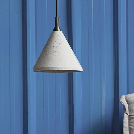 Gray Cement Industrial Cone Hanging Lamp - Height Adjustable Pendant Lighting For Living Room