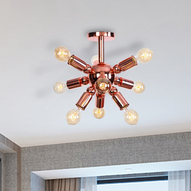 Vintage Copper Finish 6/9 Lights Starburst Semi Flush Ceiling Light For Bedroom 12 /