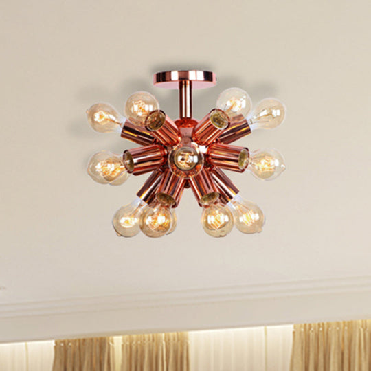 Vintage Copper Starburst Ceiling Light With Bare Bulb - Ideal For Restaurants (6/9 Heads) 18 /