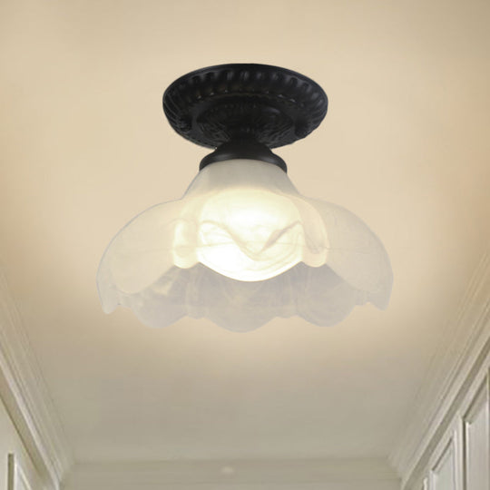 Milky Glass Semi Flush Industrial Light Fixture - Perfect For Living Room And Corridor