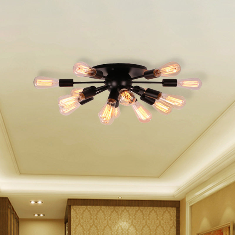 Vintage Industrial Sputnik Multi-Light Ceiling Light In Black For Living Room