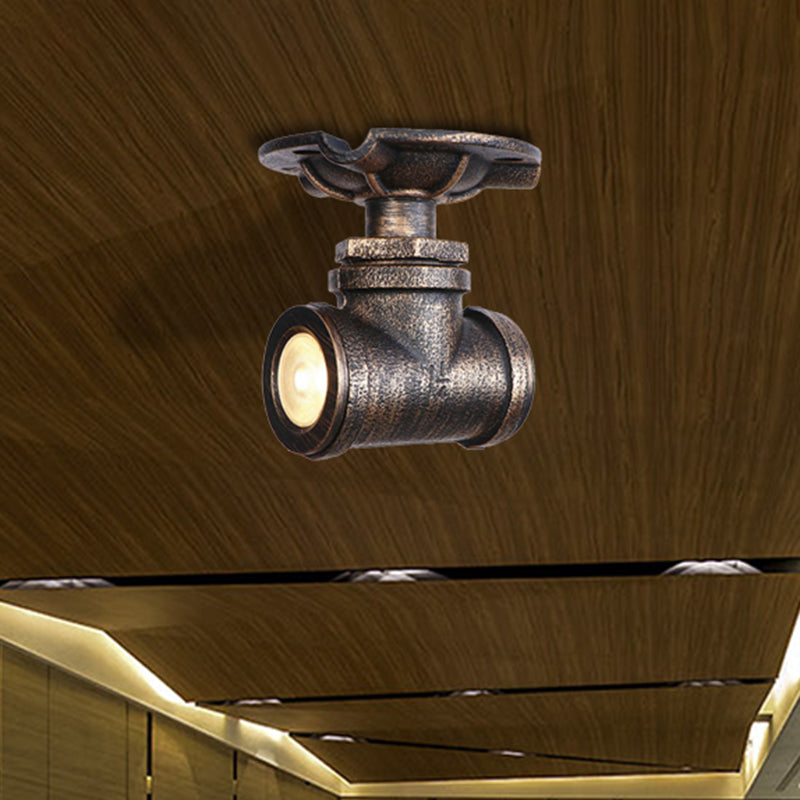 Rustic Industrial Antique Brass Water Pipe Ceiling Light With 1 Metal Semi Flush Mount - Perfect