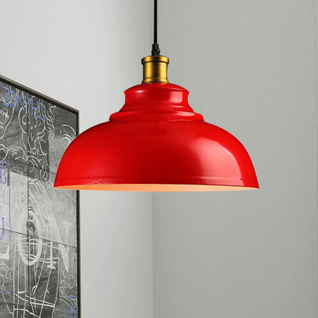 Vintage Style Domed Metal Ceiling Pendant Light With Cord - Black/Green -Perfect For Living Room