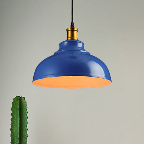 Vintage Style Domed Metal Ceiling Pendant Light With Cord - Black/Green -Perfect For Living Room