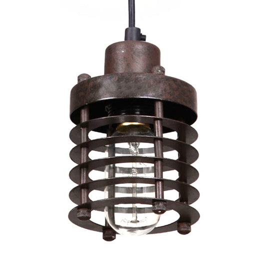 Industrial Pendant Light With Metallic Cage Shade - Matte Black/Rust Ideal For Table Lighting