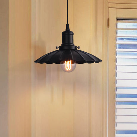 Vintage Industrial Black Scalloped Hanging Lamp - Metal Indoor Ceiling Light Fixture (10/12