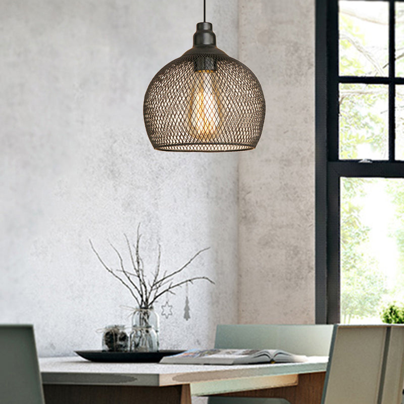 Industrial Wire Mesh Metal Pendant Light - Adjustable Height Black Finish