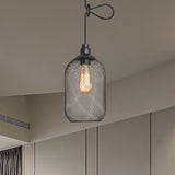 Industrial Wire Mesh Metal Pendant Light - Adjustable Height Black Finish