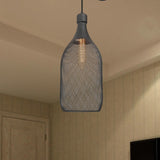 Industrial Wire Mesh Metal Pendant Light - Adjustable Height Black Finish
