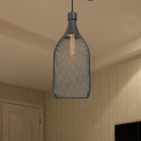Industrial Wire Mesh Metal Pendant Light - Adjustable Height Black Finish