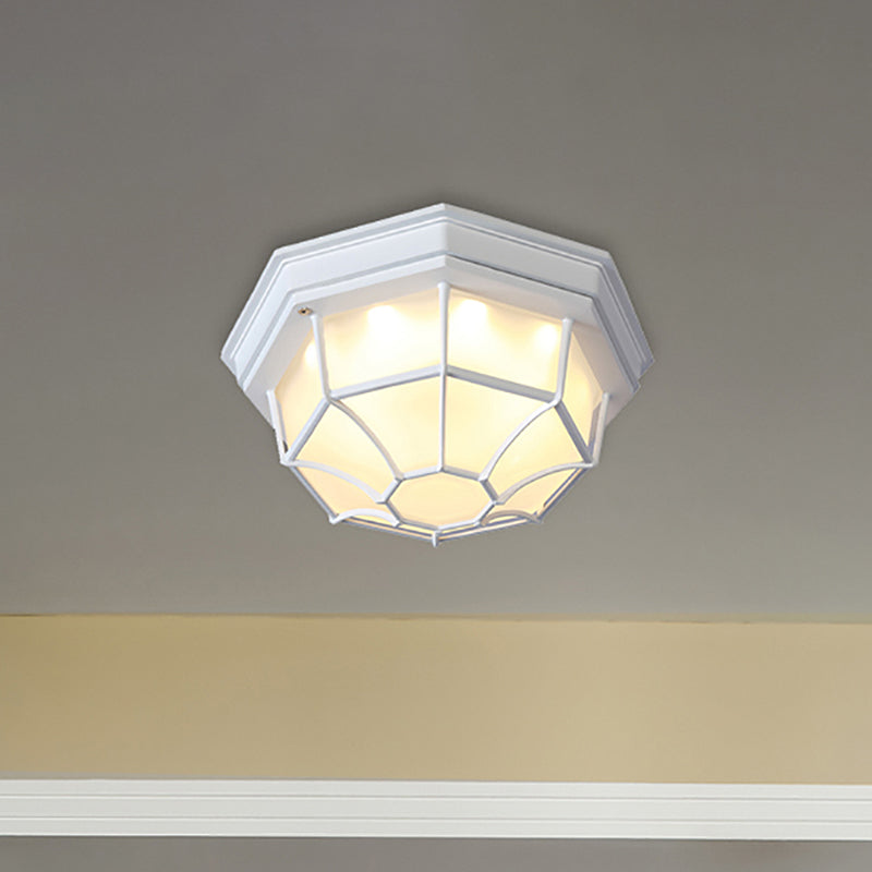 White Geometric Flush Ceiling Mount Light Fixture - Industrial Frosted Glass For Bedroom (9.5/10