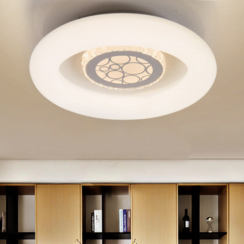 Modern White Circle Flush Mount Light - Unique Acrylic Ceiling Fixture For Bedroom
