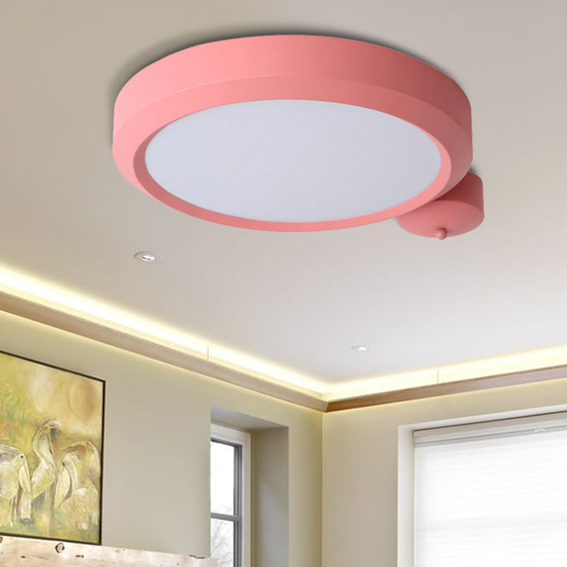 Nordic Style Round Flushmount Led Ceiling Light In Blue/Red/Yellow With Metal Finish - Available