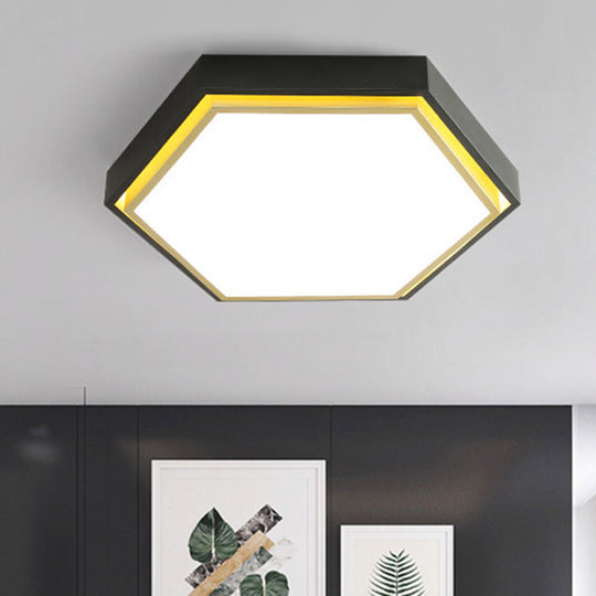 Nordic Hexagon Flushmount Metal Led Ceiling Light - Black/Green/Grey/White 16’/19.5’ Wide