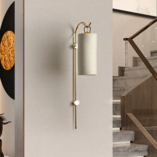 Modern Tube Sconce Lighting With Green/White Fabric Shade - 1 Light Living Room In Black/Gold