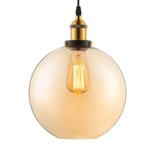 Industrial Single Light Globe Pendant - Clear Glass Hanging Lamp In Grey/Brown (8’/10’/12’ Wide)